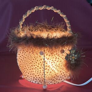 Brown & Tan Leopard Print Accent Lamp with Feathers